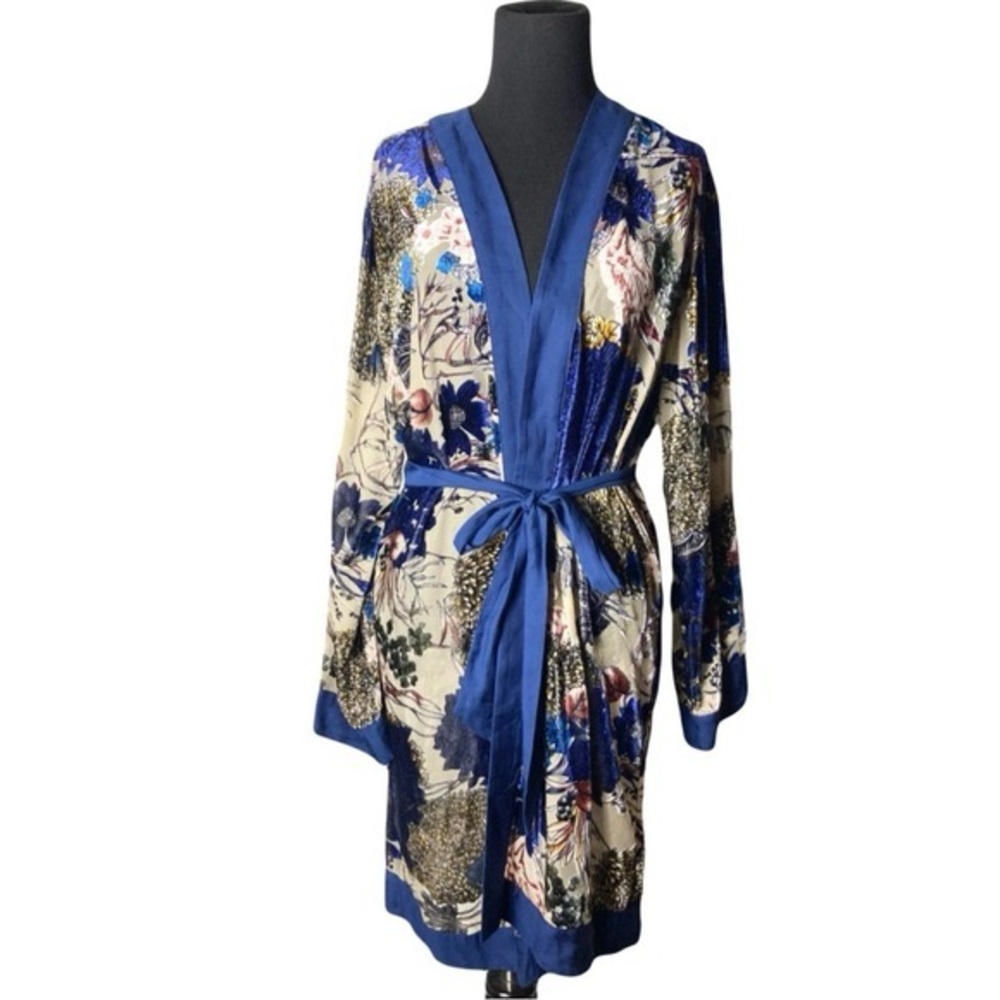 Willow + Clay Robe Kimono Duster XS/S Floral Velour Burnout Belt Witchy Boho